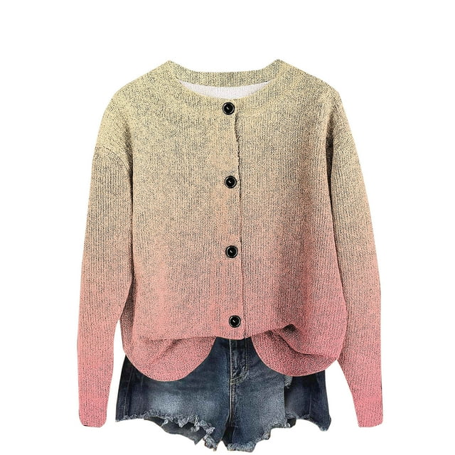 Lmnyox Cardigan à Boutons pour Femme, Imprimé Mode, Manches Longues, Col Rond, Veste Cardigan, Manteau d'Automne et d'Hiver