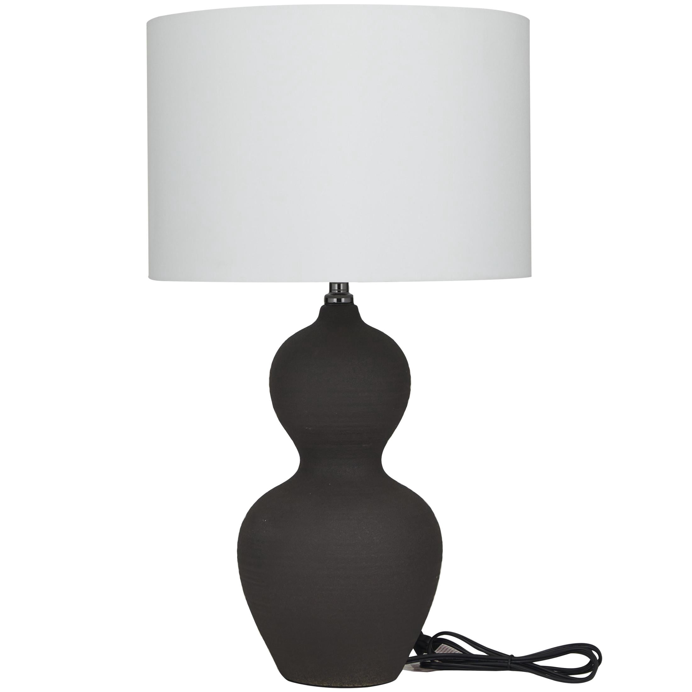 Cosmoliving by Cosmopolitan Ceramic Modern Bottle Shaped Table Lamp 15"W x 26"H, with Black Matte Body Finish and Muted Beige Lamp Shade