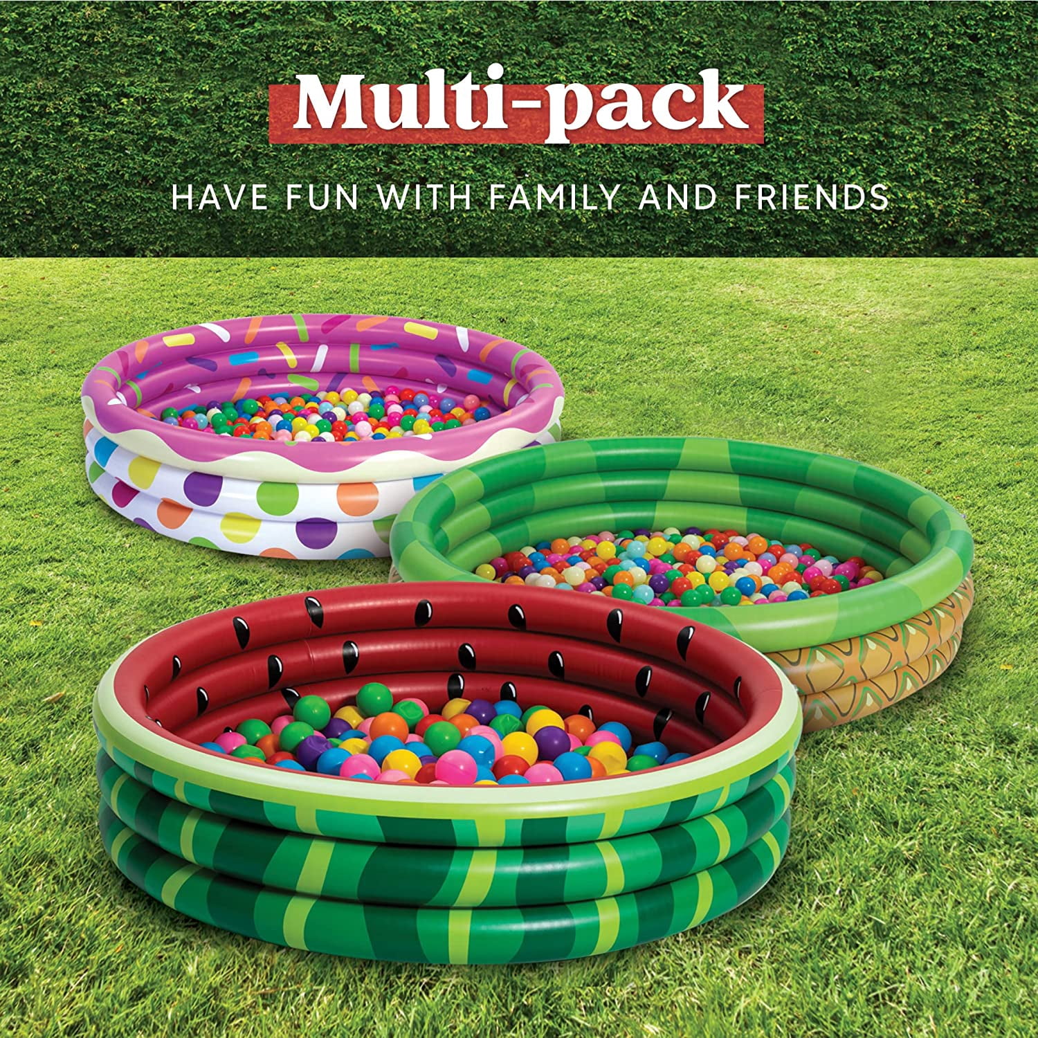 3 Pack Inflatable Kiddie Pools - Watermelon, Pineapple & Cupcake for Kids Indoor Outdoor Summer Fun
