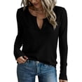 thumbnail image 1 of Remera PRETTYGARDEN Otoño 2025 Cuello en V Manga Larga Negra XL, 1 of 6