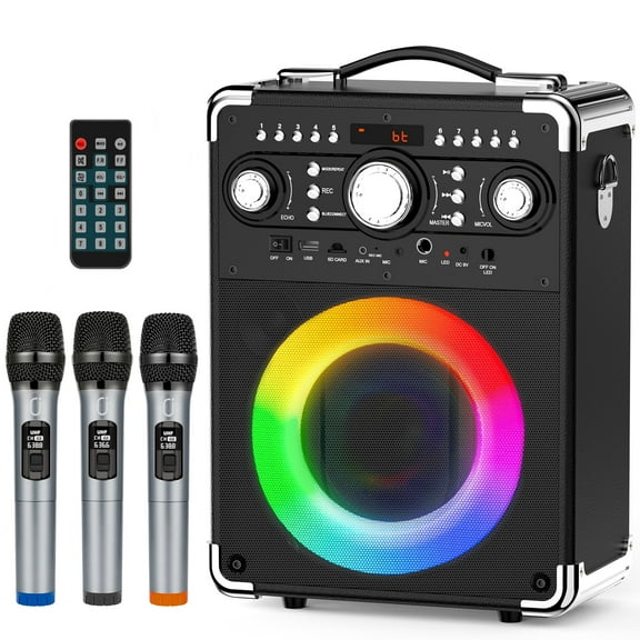 Bocina Karaoke JYX, Sistema de Karaoke, Altavoz Bluetooth con Micrófono y Luz, 3 Micrófonos de Karaoke, S8-T