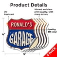 thumbnail image 2 of Ronald's Garage (5 Pack) 4 inch X 4 inch Shield Shaped Heavy Duty 3.2 mil Vinyl Decals Weather Resistant, UV Protected To last, Gift for Dads and Uncles Classic Americana Crafted in the, 2 of 6