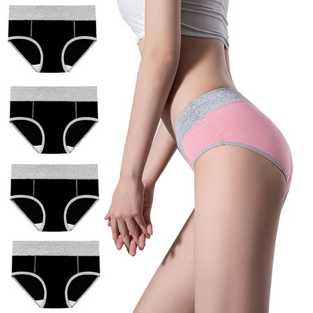 ylioge M-5XL Plus Size Cotton Underwear for Women 4 Pack Butt Lifting Panties High Waisted Casual Multipack Stretchy Breathable Briefs on Clearance