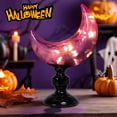 thumbnail image 3 of Halloween Purple Glass Moon Ornament with LED Lights, Swirled Pattern & Black Pedestal for Halloween Decor,Indoor Table Decor, 3 of 8