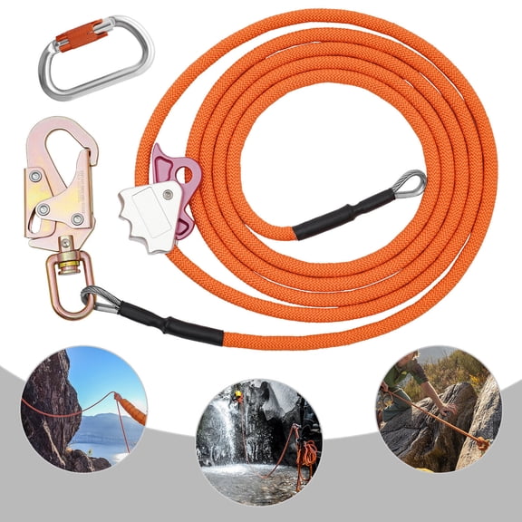 Climbing Lanyard Steel Wire Core Flipline Kit Outdoor Safety Rope 1/2in*14ft