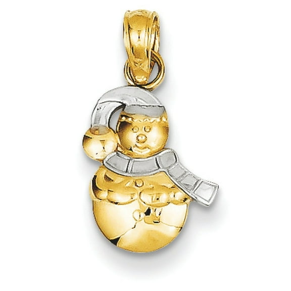 14k Yellow White Gold Snowman Charm Pendant