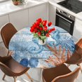 thumbnail image 2 of Blue Red Seahorse Coastal Round Tablecloth 55-60 Inch Round Fitted Table Cloth with Elastic Edge, Blue Wood Beach Coral Nautical Waterproof Table Cover Protector for Outdoor Picnic Party Dining, 2 of 9