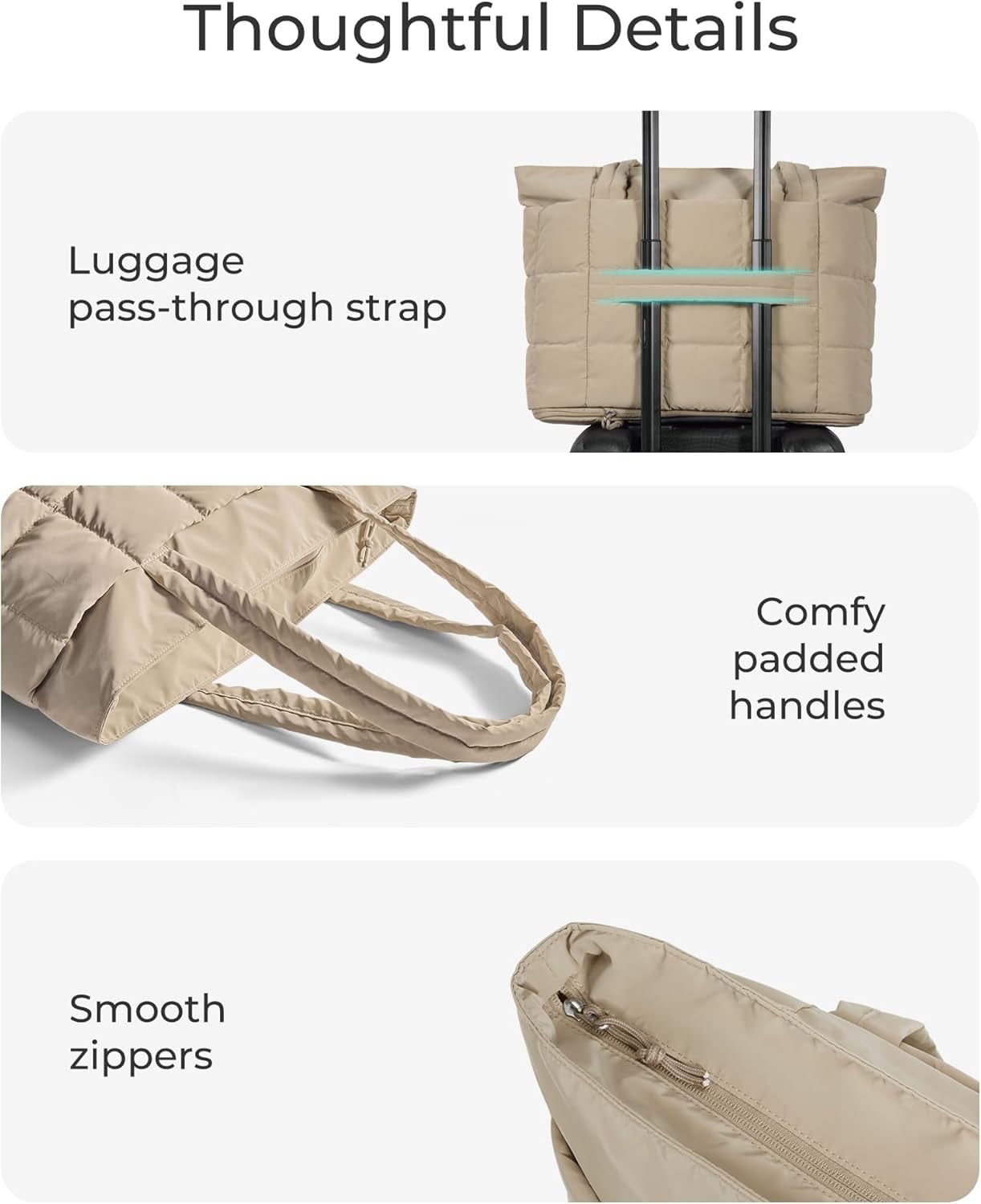 Omlopp Large Tote Bag for Women, Expandable Puffer Work Tote Handbag, Quilted Carry-On Travel Gym Bag-Desert