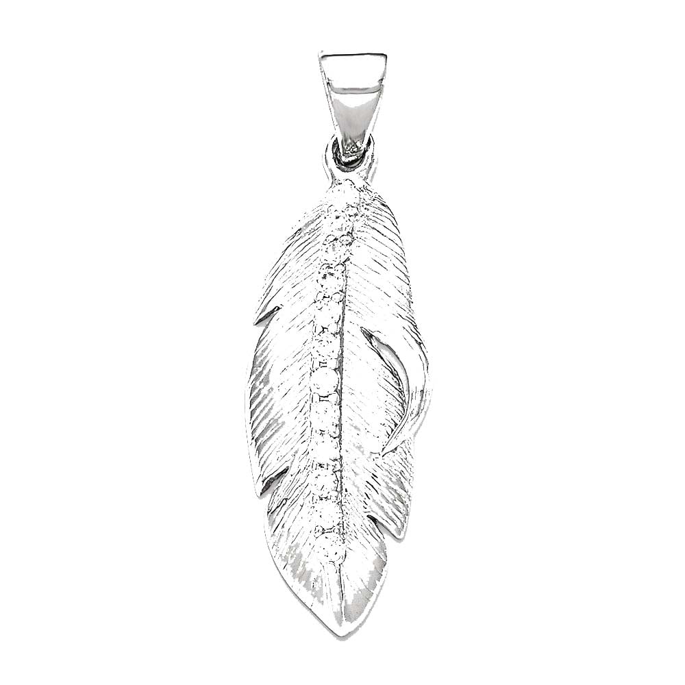 925 Sterling Silver Cubic Zirconia Textured Feather Pendant