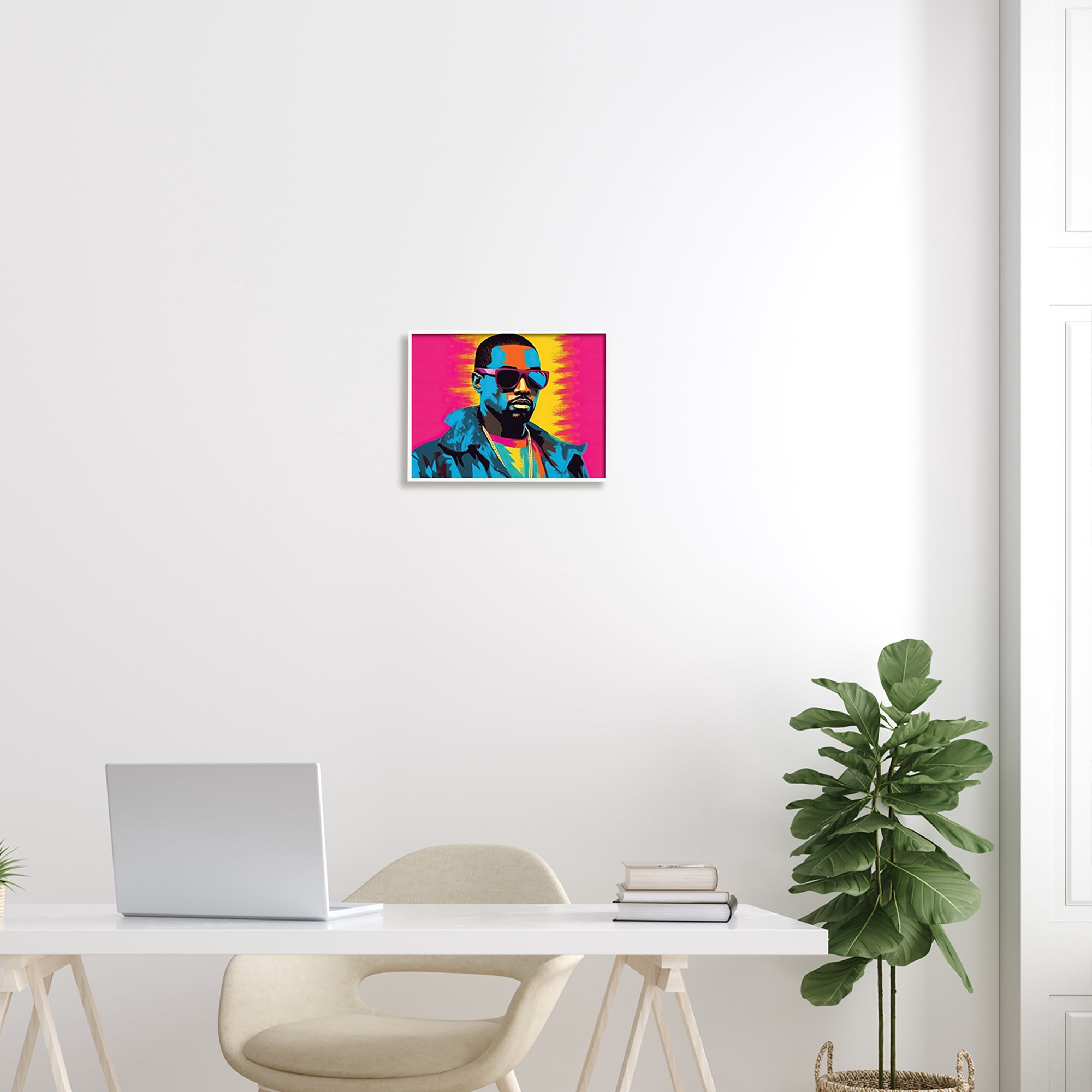 Stupell Industries Kanye West Modern Portrait Abstract Painting White Framed Art Print Wall Art, 14 x 11