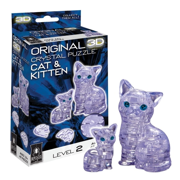 Puzle de cristal 3D Bepuzzled Cat & Kitten transparente para más de 12 años