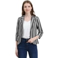 thumbnail image 1 of INSPIRE CHIC Blazer De Solapa Con Muescas Y Mangas 3/4 A Rayas Para Mujer Blanco negro S, 1 of 6
