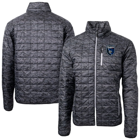 Men's-Cutter & Buck Black San Jose Earthquakes Rainier PrimaLoft Eco Insulated Full-Zip Printed Puffer Jacket