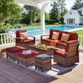 thumbnail image 4 of MEISSALIVVE 7 Pieces Patio Furniture Sets,Wicker Patio Conversation Sets with 2 Wood Armrests Swivel Glide Chairs, 2 Ottoman, 3-seat Sofa and Coffee Table (Red), 4 of 11