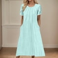 thumbnail image 2 of XIAOCHA Women's Eyelet Dress Loose Pleated Pocketed Short Sleeves Crewneck Midi Dress Breathable Casual Everyday Dresses, 2 of 5