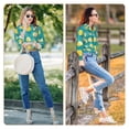 thumbnail image 7 of KLL Lemon Blue Print Women's Long Sleeve Pajamas with Pants Sleepwear Loungewear 2 Set-Large, 7 of 7