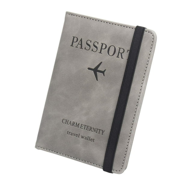 Protector de cubierta de pasaporte Cartera de viaje con bloqueo RFID para hombres y mujeres que viajan Gris Yinane Titular del pasaporte