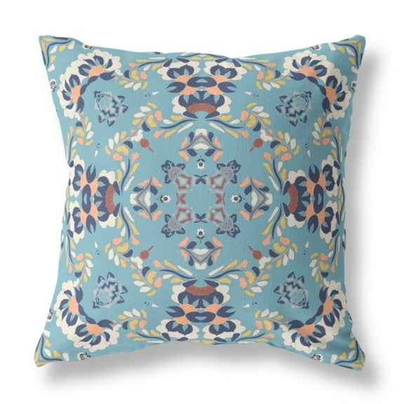 Earth and Heaven Indoor/Outdoor Fabric Pillow with Zip in Gray Blue 26x26