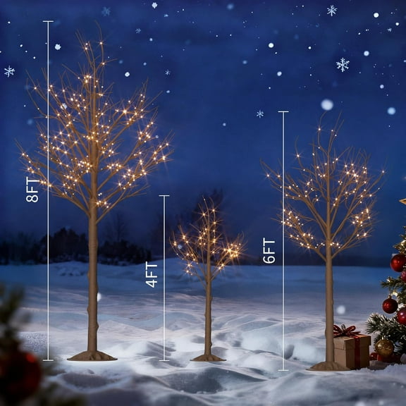 3 Pack Christmas Tree 4 Ft, 6 Ft and 8 Feet, Outdoor Christmas Decorations Tree with Warm White Led Lights, Waterproof Outdoor Decorations Trees with 4 Functions for Lighting Porch Decor