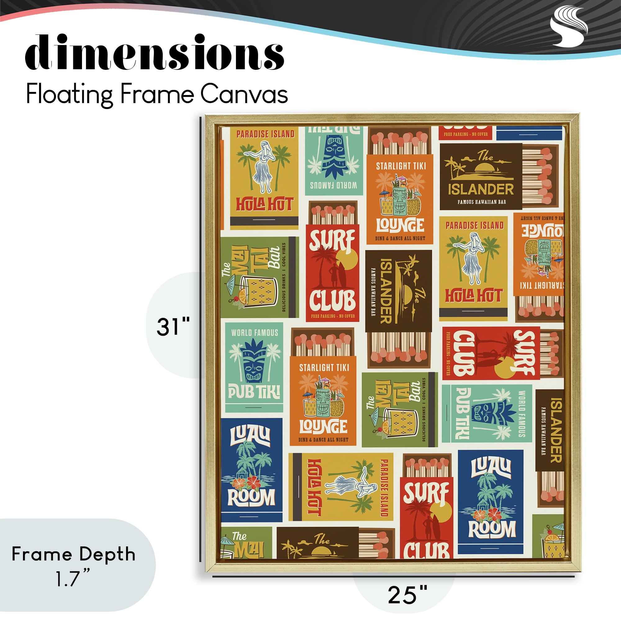 Stupell Industries Vintage Tropical Match Boxes Gold Framed Floater Canvas Wall Art, design by Emily Dumas