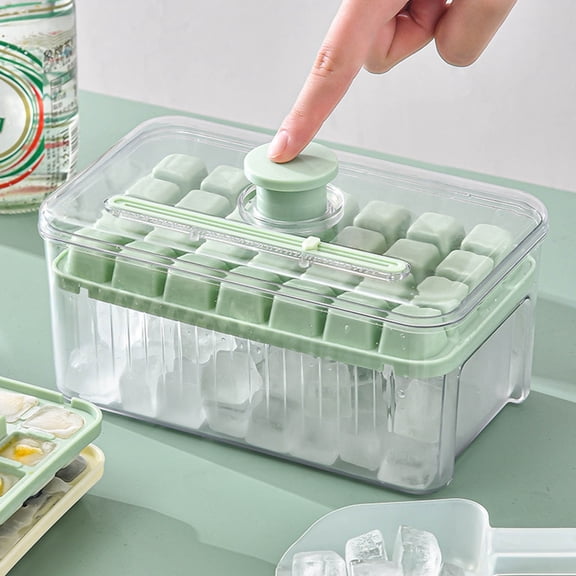 Ice Cube Tray with Lid and Bin for Freezer Storage, 28 Cavity Silicone Ice Cube Trays Easy Release, Ice Mold with Ice Scoop for Tea Coffee Drinks