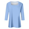 thumbnail image 3 of GceSteap 3/4 Sleeve Tops for Women Square Neck Summer T Shirts Casual Dressy Trendy Blouses Solid Print Tunics Light Blue XXL, 3 of 4