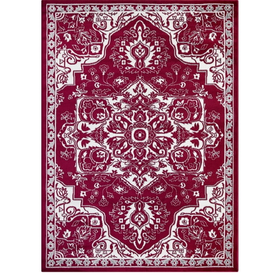 Concord Global Trading Concord Global Jefferson Collection Vintage Area Rug Red/Ivory 5'3"x7'3" 5' x 8' Dining Room
