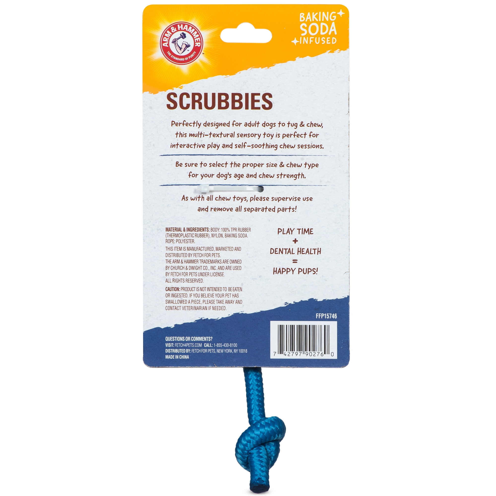 Arm & Hammer Scrubbies Throw N' Tug Adult Dental Dog Chew Toy Small