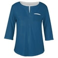 thumbnail image 4 of ADSSDQ 3/4 Sleeves Womens Plus Size Tunic Tops Casual Summer Plain Elbow Length Vneck Tshirts Shirts For Women Funny With Pocket Fall Workout Clothes Dark Blue 3XL, 4 of 5