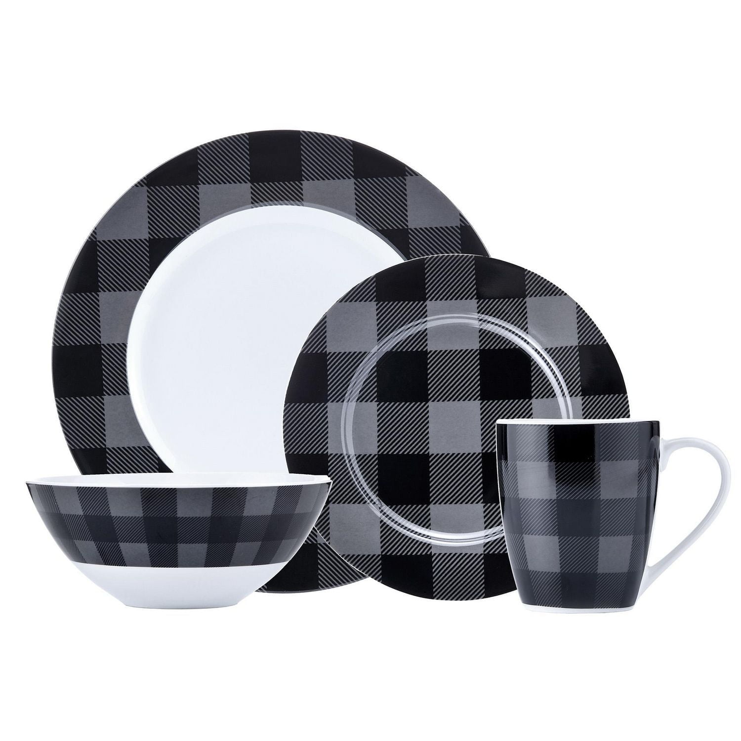 Buffalo Plaid Grey/Black 16PC Dinnerset