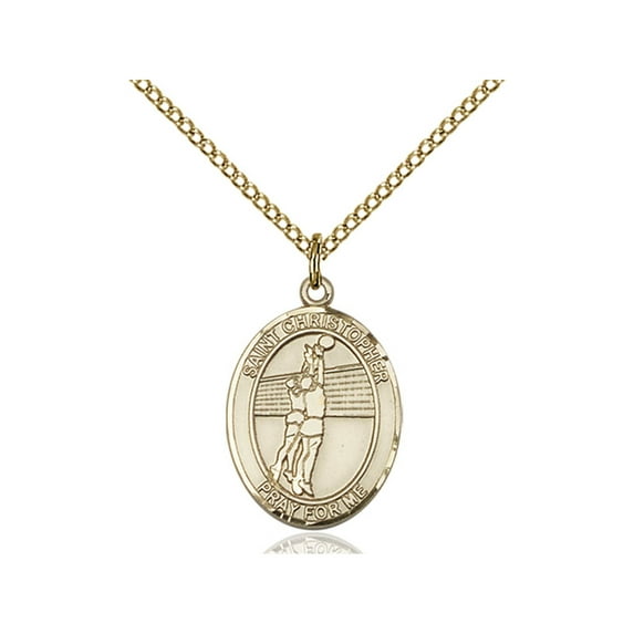 Gold Filled St. Christopher/Volleyball Pendant 3/4 x 1/2 inches with Gold Filled Lite Curb Chain