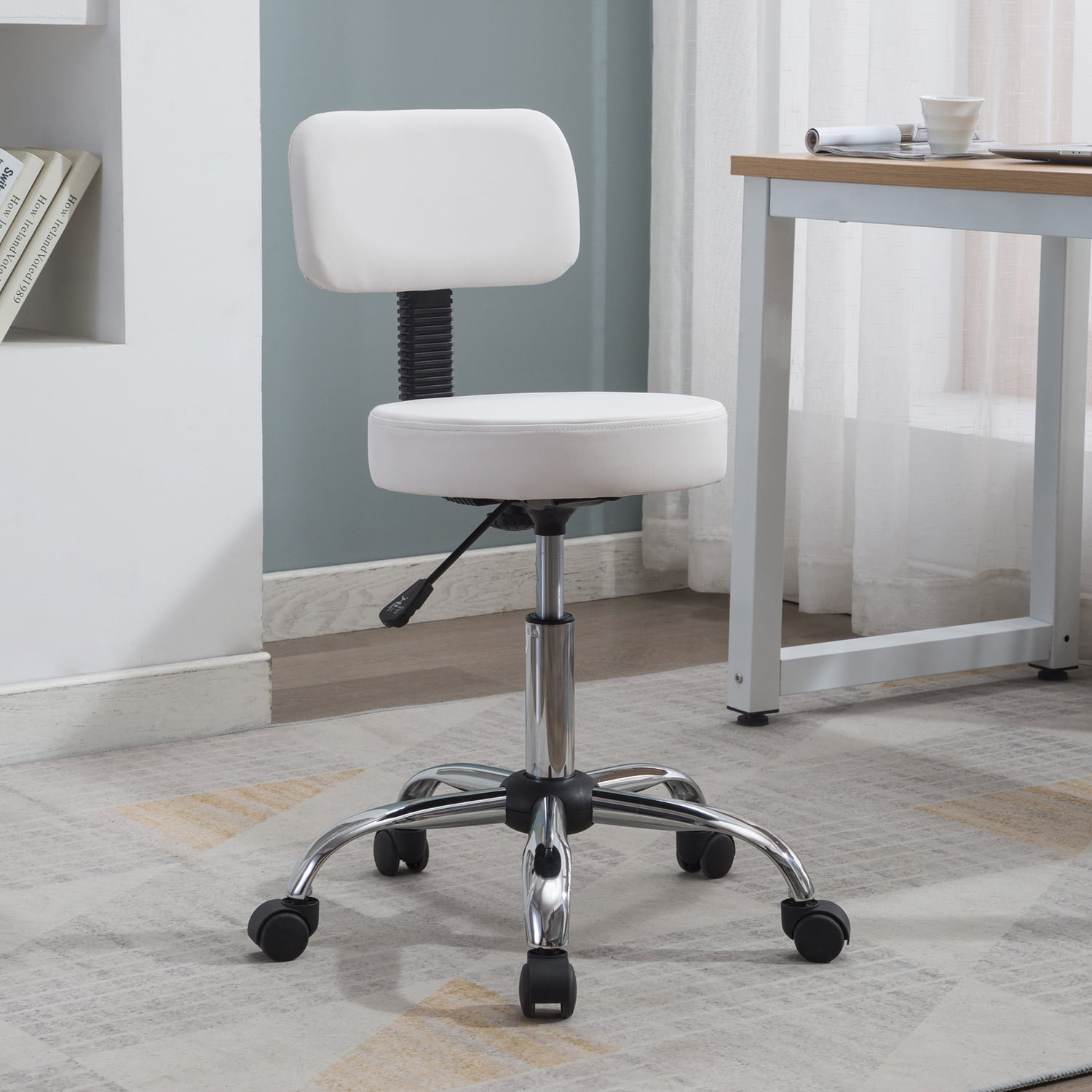 Mara Height Adjustable Drafting Stool with Wheels and Backrest, Space