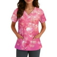 thumbnail image 5 of Valentine Scrub Top for Women Plus Size Casual V Neck Cute Love Hearts Graphic Scrubs Hoilday Short Sleeve Scrub Shirts Nursing Uniform Medical Nurse Workwear with Pockets Purple Pink 4XL, 5 of 5
