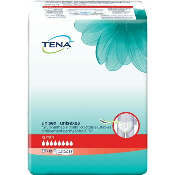 Tena Incontinence Briefs, Uni-Sex Fit, Super Absorbency, Xlarge, 12 Count 1 ea (Pack of 2)