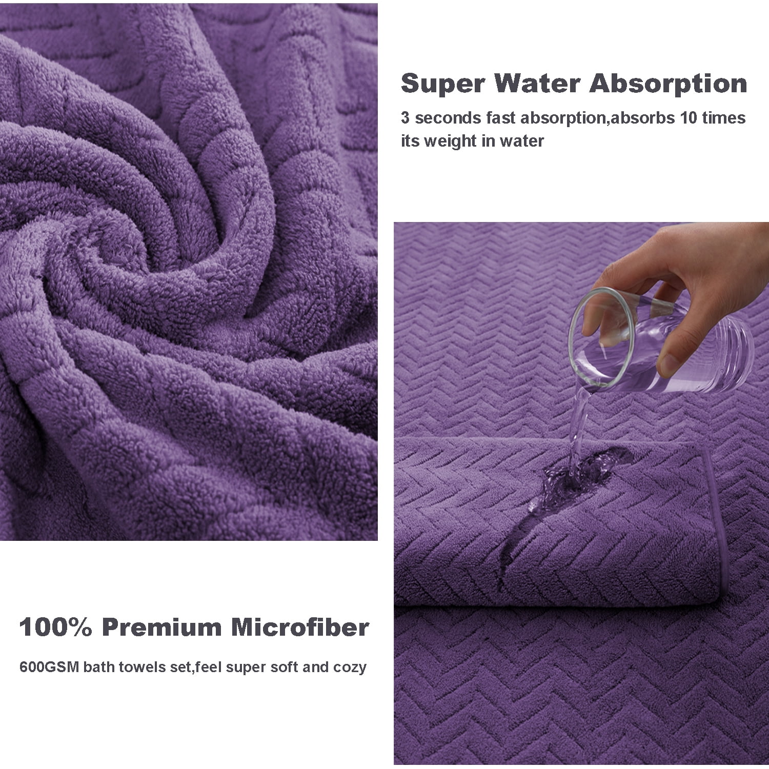 Covina Home 8-Pack Deep Purple Bath Towel Set, Oversized Ultra Soft Microfiber Bathroom Towel Set Adult Luxury Lightweight Cozy Collection