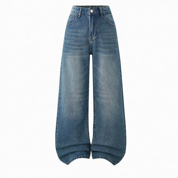 NOLDARES Girls Jeans Denim Elastic High Waisted Wide Leg Baggy Cargo Pants with Pockets 7-14 Years(Dark Blue,15-16 Years)