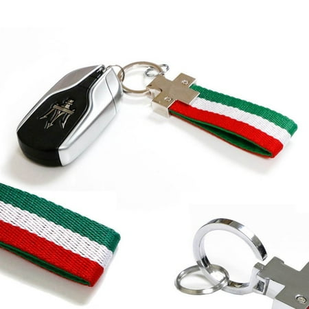 - iJDMTOY (1) Euro Italian Flag Stripe Nylon Band with Inner Leather Key Fob Chain Keychain Ring For Fiat Ferrari Maserati Lamborghini, etc