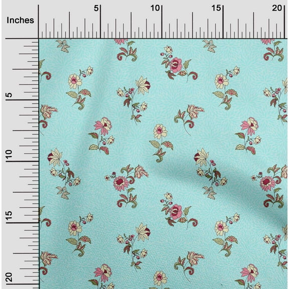 oneOone Cotton Jersey Aqua Blue Fabric Leaves & Floral Artistic Quilting Supplies Print Sewing Fabric By The Yard 58 Inch Wide