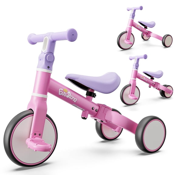 EveStone 5-in-1 Toddler Drifting Tricycle for Ages 1-5 Years, Kids Trike with Adjustable Handlebar, Baby Balance Bike Ride-on Toys Gift for Boys Girls, Pink