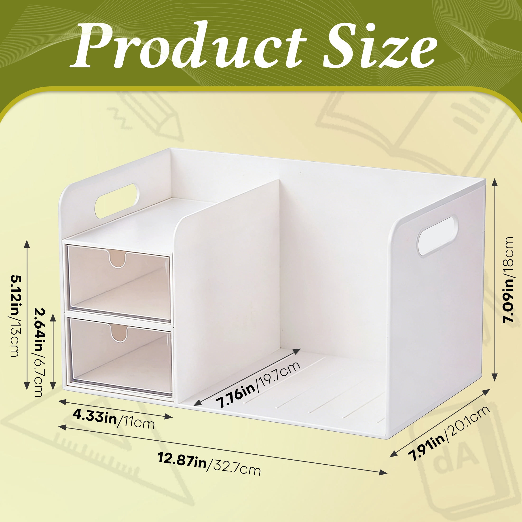 Desk Book File Organizer, Plastic Book Storage Rack, Expandable Desk Organizer with Drawer, Desktop File Organizer, Small Shelf Book Rack for Office Home