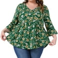thumbnail image 2 of DARING DIVA Women's Plus Floral Ruffle 3/4 Sleeve Peplum Top 2X Green, 2 of 7