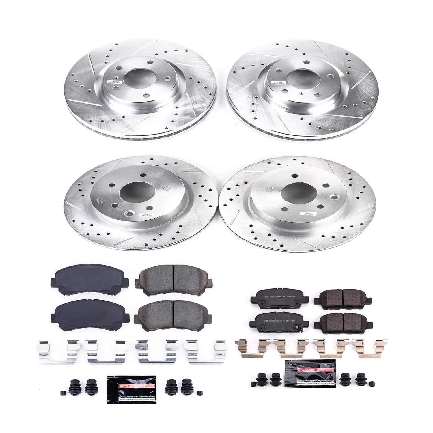 PowerStop Front and Rear Z23 Evolution Sport Carbon-Fiber Ceramic Brake Pad and Drilled & Slotted Rotor Kit Fits: NISSAN Select Models K8059