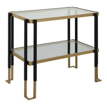 Maklaine Contemporary Iron Metal and Glass Side Table in Matte Black