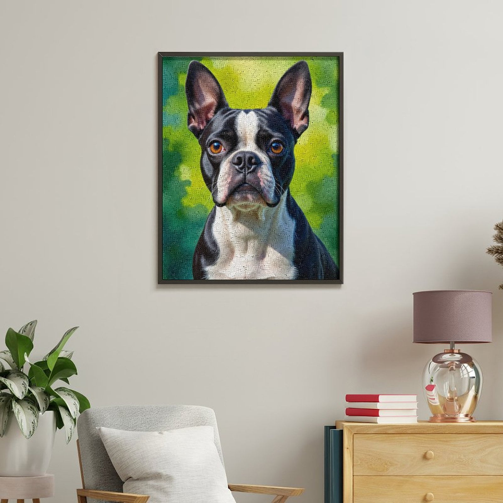 Paint by Numbers Kit for Adults, Boston Terrier Portrait Outdoors Paint by Numbers, Easy Paint by Numbers Kit for Adults Beginner, DIY Adult Paint by Number Kits on Canvas, Home Decor