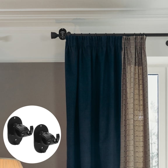 Luxshiny 2Pcs Adhesive Curtain Rod Holder Black No Drill Easy Install Strong Hold Brackets