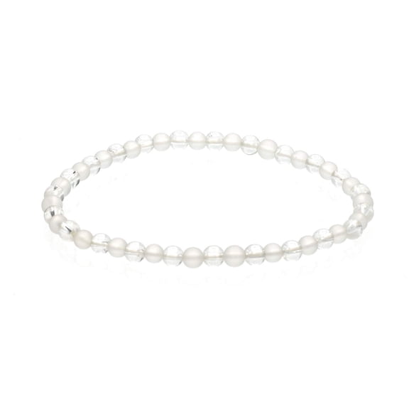 LTC Designs Alternating Matte and Glossy 4mm Round Crystal Quartz Stretch Bracelet, 6.5" for Women, Men, and Young Adults, Wear as a Single or Stacked with other Bracelets