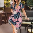 thumbnail image 3 of Wukai Rose Flowers Print Women’s Short Sleeve Dress, Comfortable Casual Dress, Soft Polyester Spandex Blend, Stylish Everyday Wear for Summer, 3 of 6