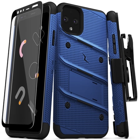 ZIZO BOLT Series Google Pixel 4 XL Case | Heavy-duty Military-grade Drop Protection w/ Kickstand Included Belt Clip Holster Tempered Glass Lanyard (Blue/Black)