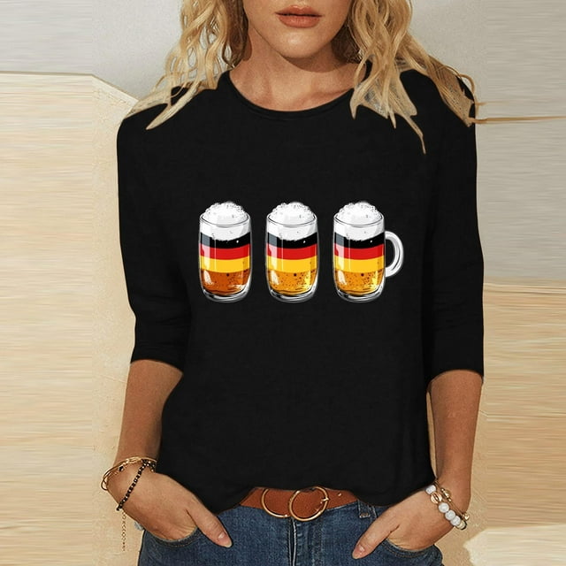 T-shirts pour Femmes DYTTDG T-shirt Grande Taille Col Rond Mode Imprimé Décontracté Blouse Manches 3/4 Économies