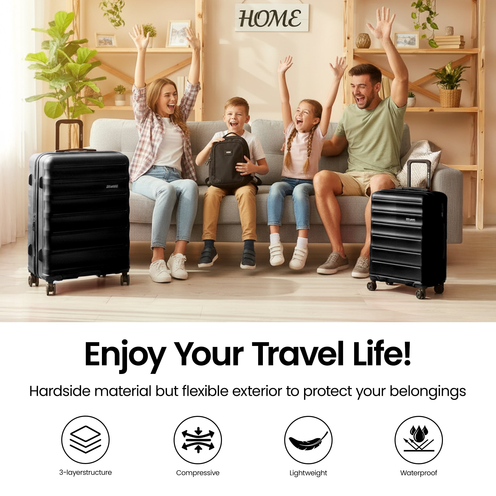 New York Xpress 2 Piece Luggage Set Hardside Expandable Lightweight with TSA Lock & Spinner Wheels, 20"/29", Black - La13801